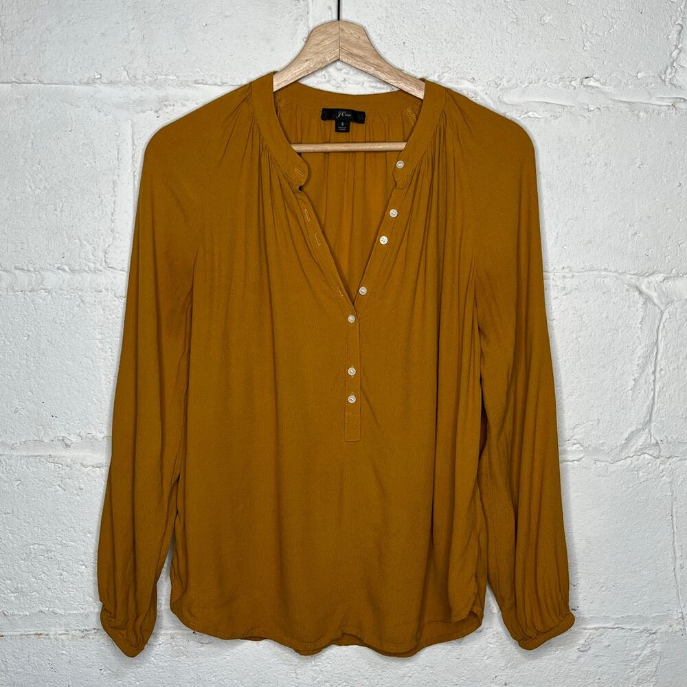 J. Crew Women's Mustard‎ Yellow Long Sleeve Drapey Popover Top Size Small